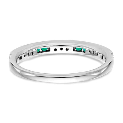 14K Weißgold Ring mit echten Diamanten und Smaragden