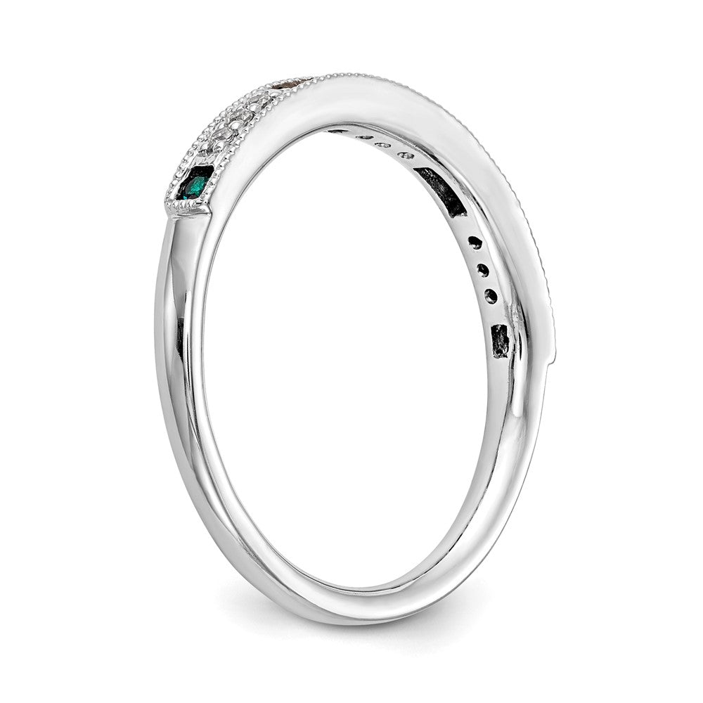 14K Weißgold Ring mit echten Diamanten und Smaragden