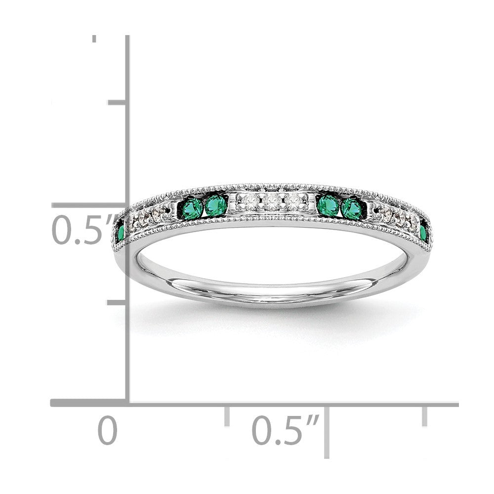 14K Weißgold Ring mit echten Diamanten und Smaragden