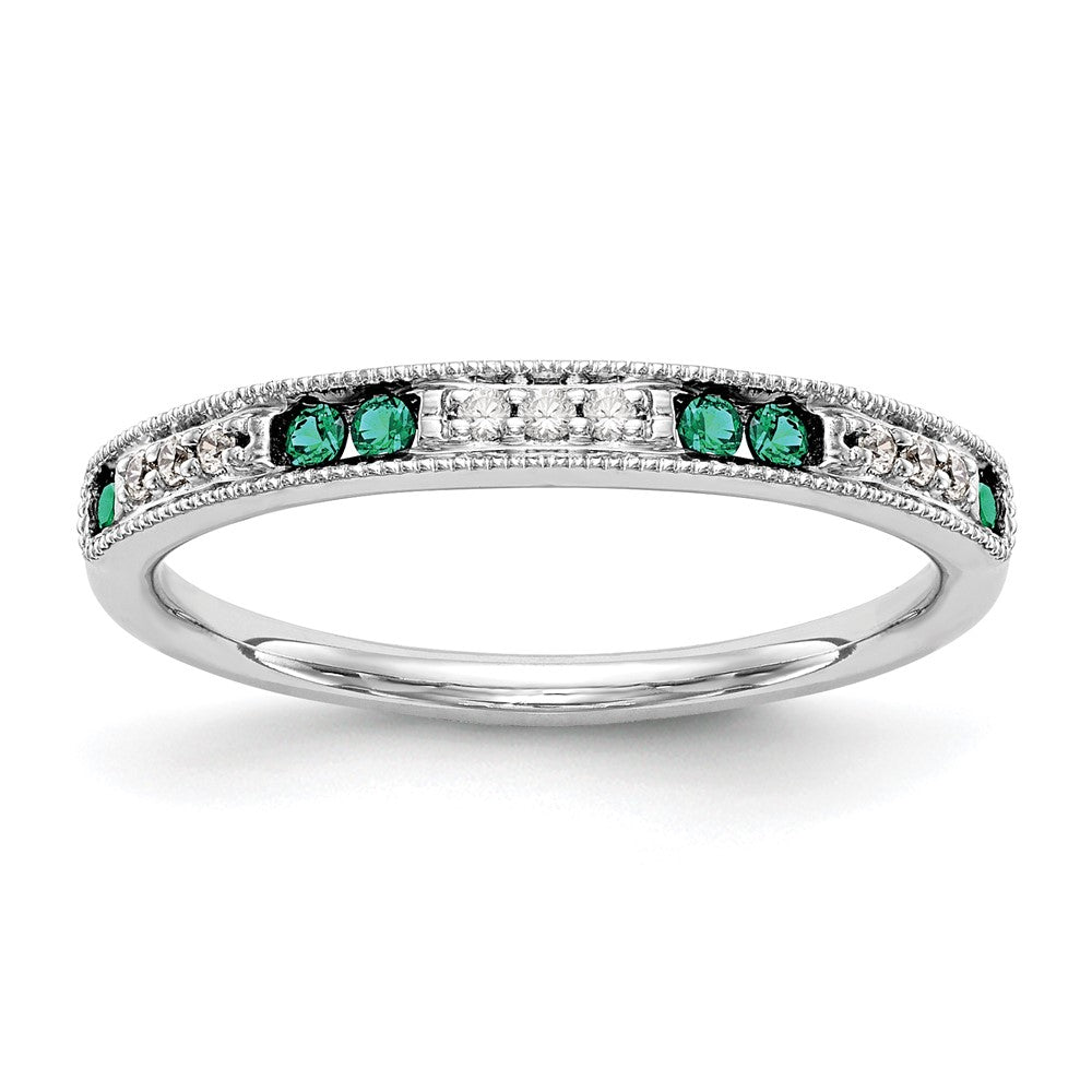 14K Weißgold Ring mit echten Diamanten und Smaragden