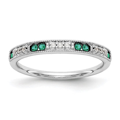 14K Weißgold Ring mit echten Diamanten und Smaragden