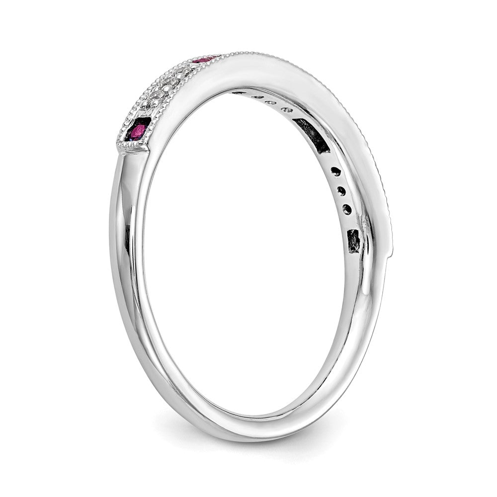 14K Weißgold Ring mit natürlichen Diamanten und Rubin
