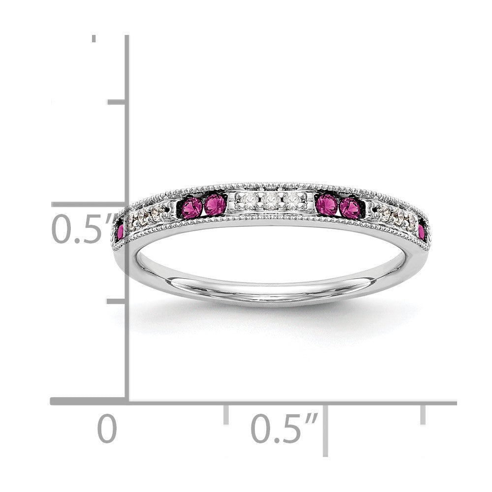 14K Weißgold Ring mit natürlichen Diamanten und Rubin