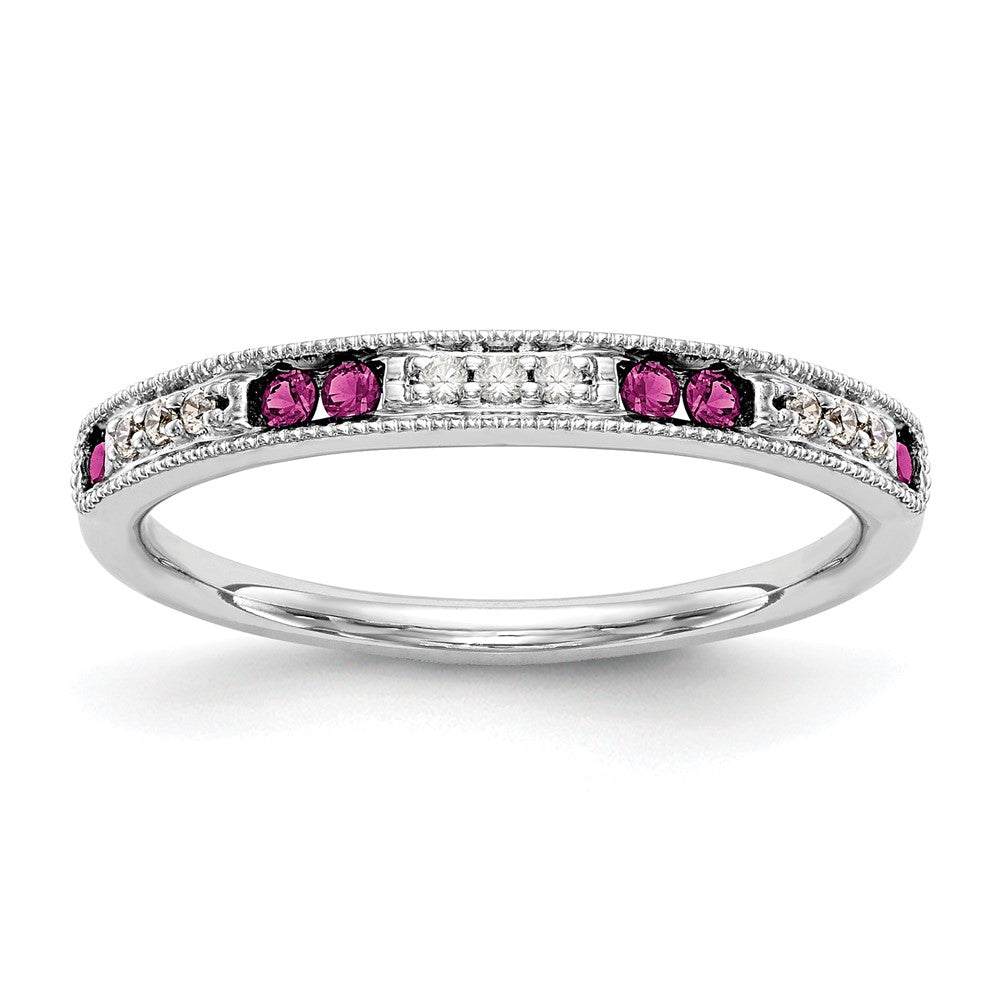 14K Weißgold Ring mit natürlichen Diamanten und Rubin