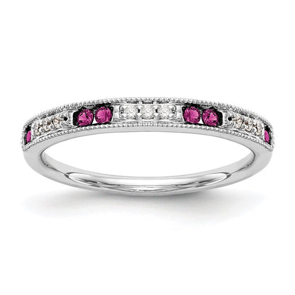 14K Weißgold Ring mit natürlichen Diamanten und Rubin