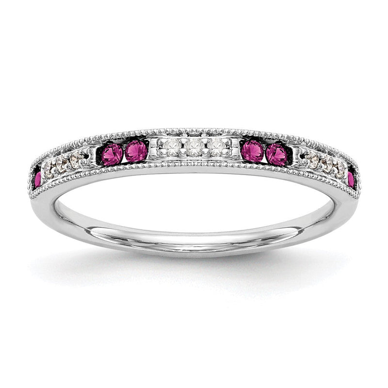14K Weißgold Ring mit natürlichen Diamanten und Rubin