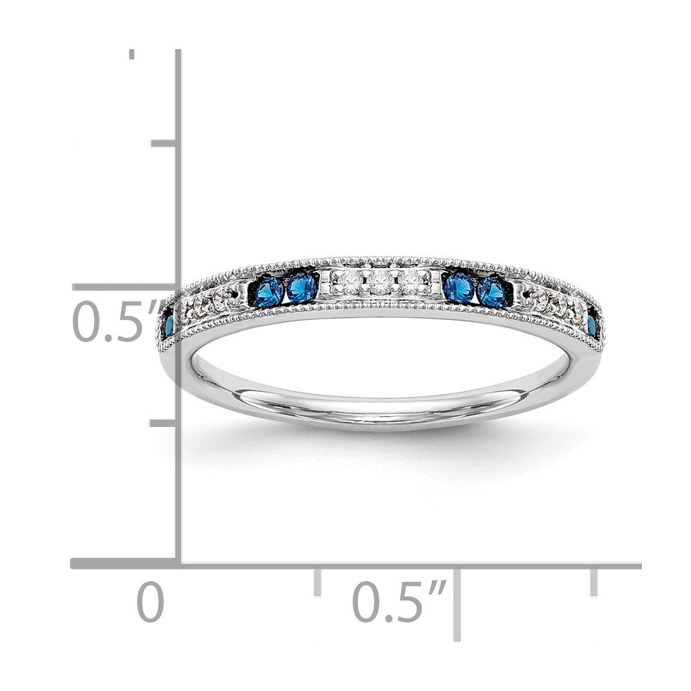 14K Weißgold Ehering mit natürlichen blauen Saphiren und Diamanten