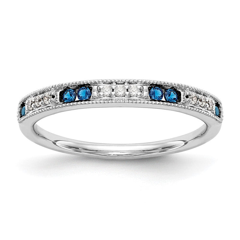 14K Weißgold Ehering mit natürlichen blauen Saphiren und Diamanten