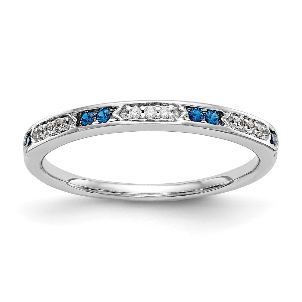 14K Weißgold Ehering mit blauen und weißen natürlichen Diamanten