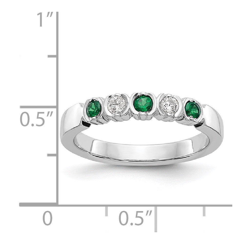 14K Weißgold Ring mit echten Diamanten und Smaragden