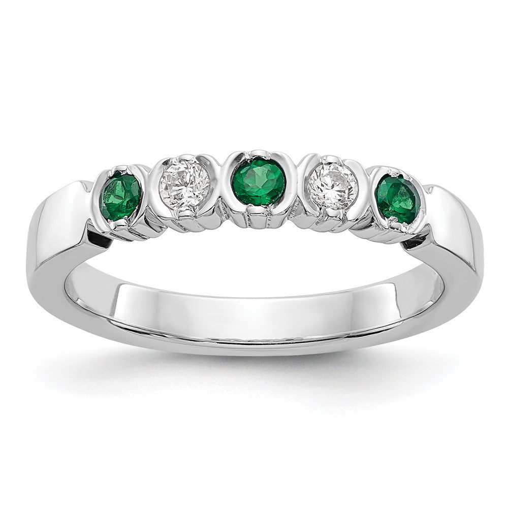 14K Weißgold Ring mit echten Diamanten und Smaragden