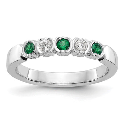 14K Weißgold Ring mit echten Diamanten und Smaragden