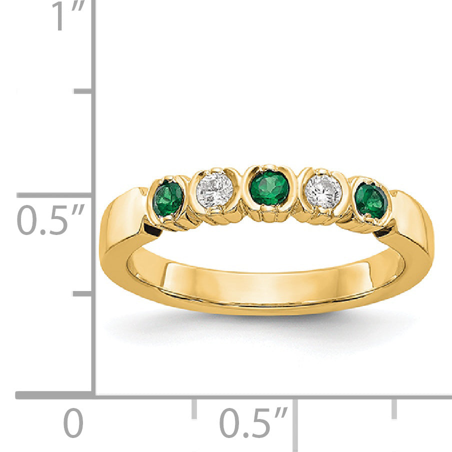 14K Gelbgold Ring mit echten Diamanten und Smaragden