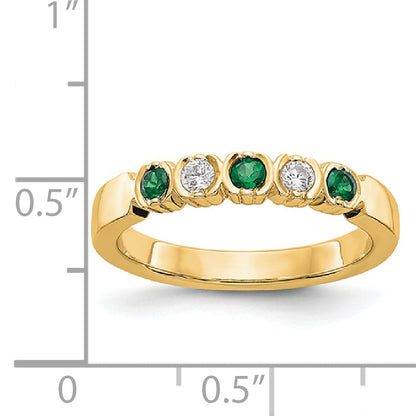 14K Gelbgold Ring mit echten Diamanten und Smaragden