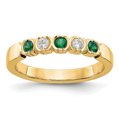 14K Gelbgold Ring mit echten Diamanten und Smaragden