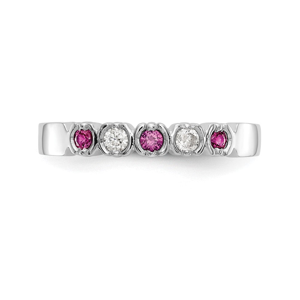 14K Weißgold Ring mit natürlichen Diamanten und Rubin