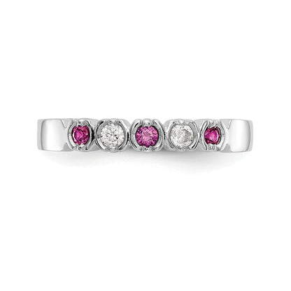 14K Weißgold Ring mit natürlichen Diamanten und Rubin