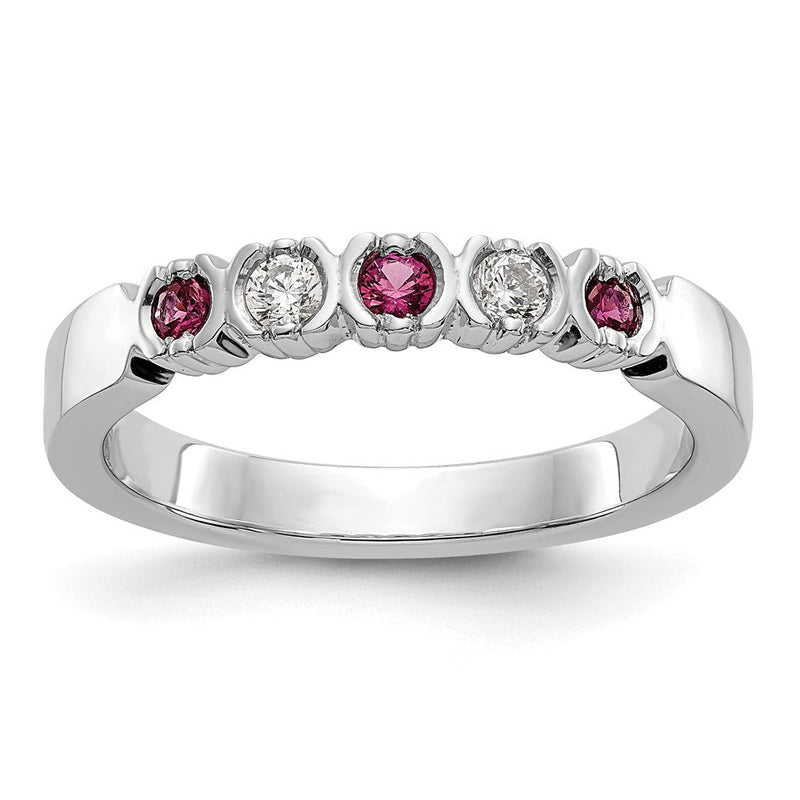 14K Weißgold Ring mit natürlichen Diamanten und Rubin