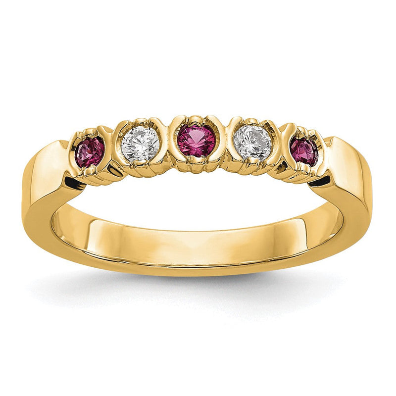 14K Gelbgold Ring mit natürlichen Diamanten und Rubin