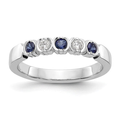 14K Weißgold Ring mit natürlichen Diamanten und Saphir