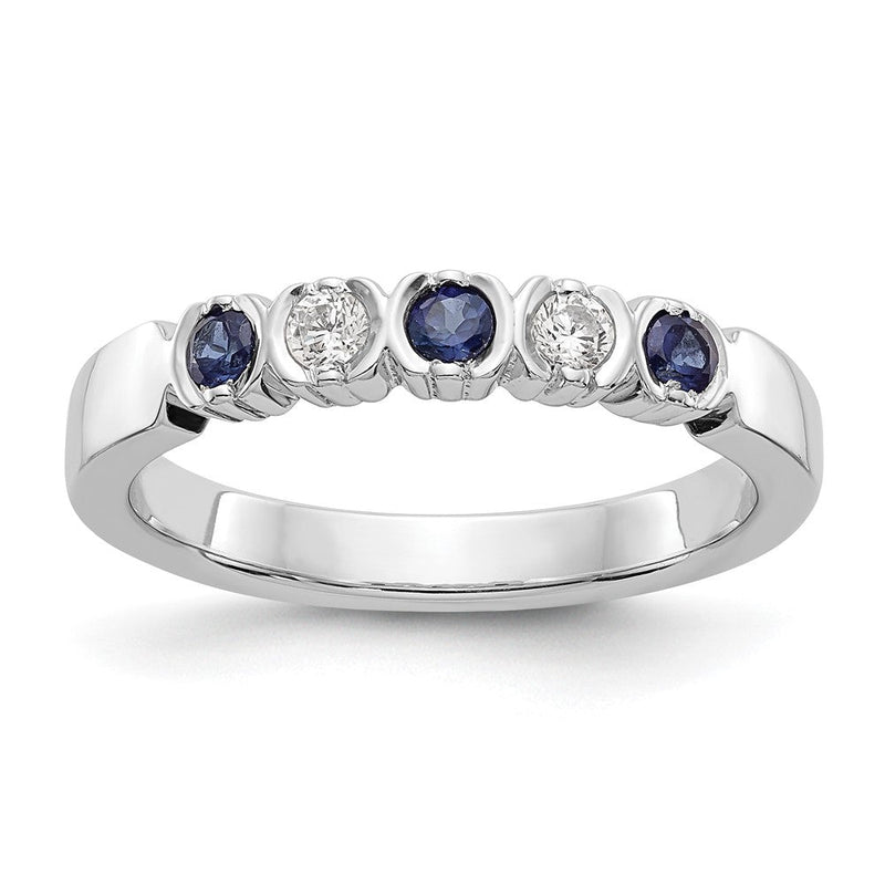 14K Weißgold Ring mit natürlichen Diamanten und Saphir
