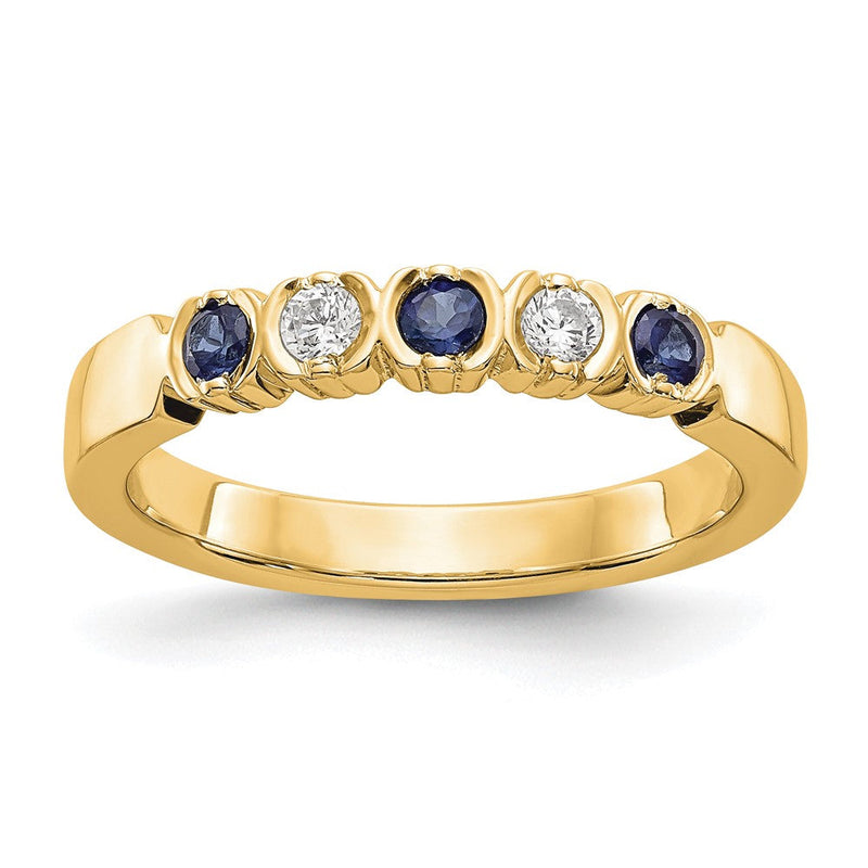 14K Gelbgold Ehering mit natürlichen Diamanten und Saphiren
