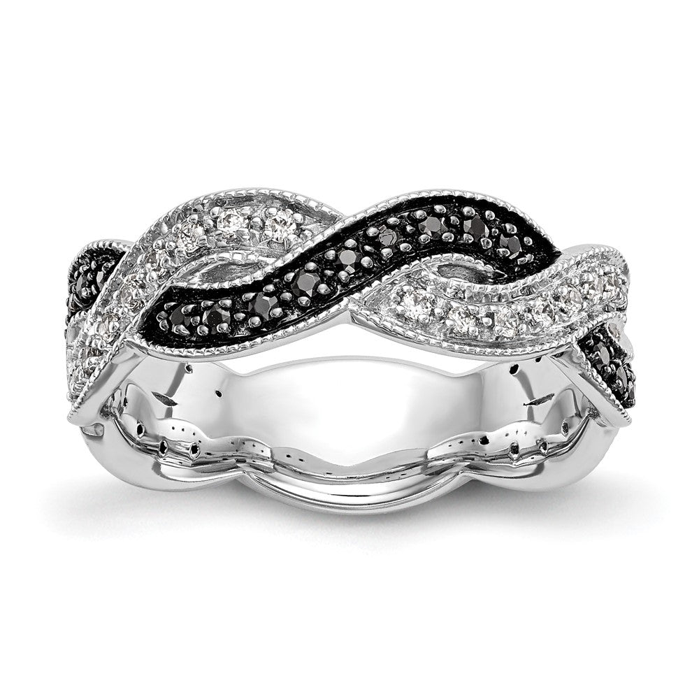 14K Weißgold Ring mit schwarzen und weißen natürlichen Diamanten