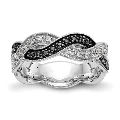 14K Weißgold Ring mit schwarzen und weißen natürlichen Diamanten