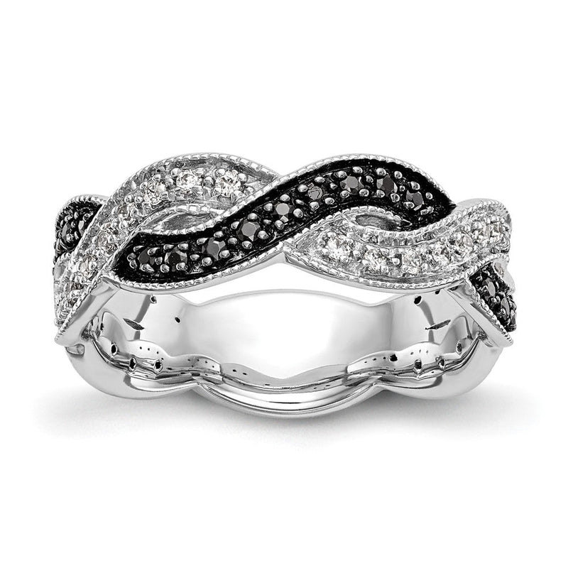14K Weißgold Ring mit schwarzen und weißen natürlichen Diamanten