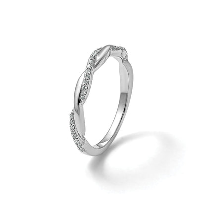 14K Weißgold Ring mit 0,125 ct. gezüchteten Diamanten VS/SI+ G+, Twist-Design