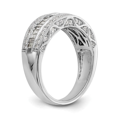 14K Weißgold 3/4 Karat Baguette/round Diamant Komplett Ring