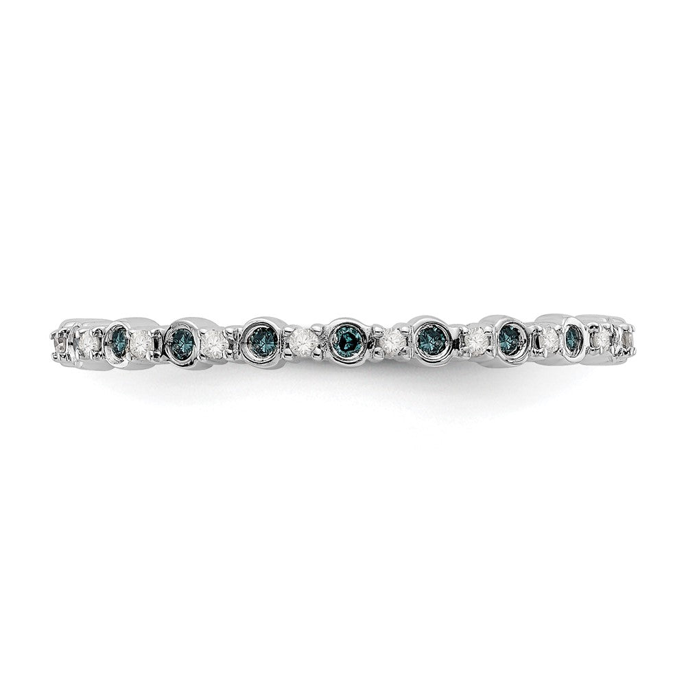 14K Weißgold Ehering mit blauen und weißen natürlichen Diamanten
