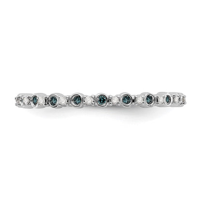 14K Weißgold Ehering mit blauen und weißen natürlichen Diamanten