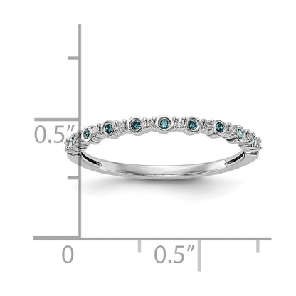 14K Weißgold Ehering mit blauen und weißen natürlichen Diamanten
