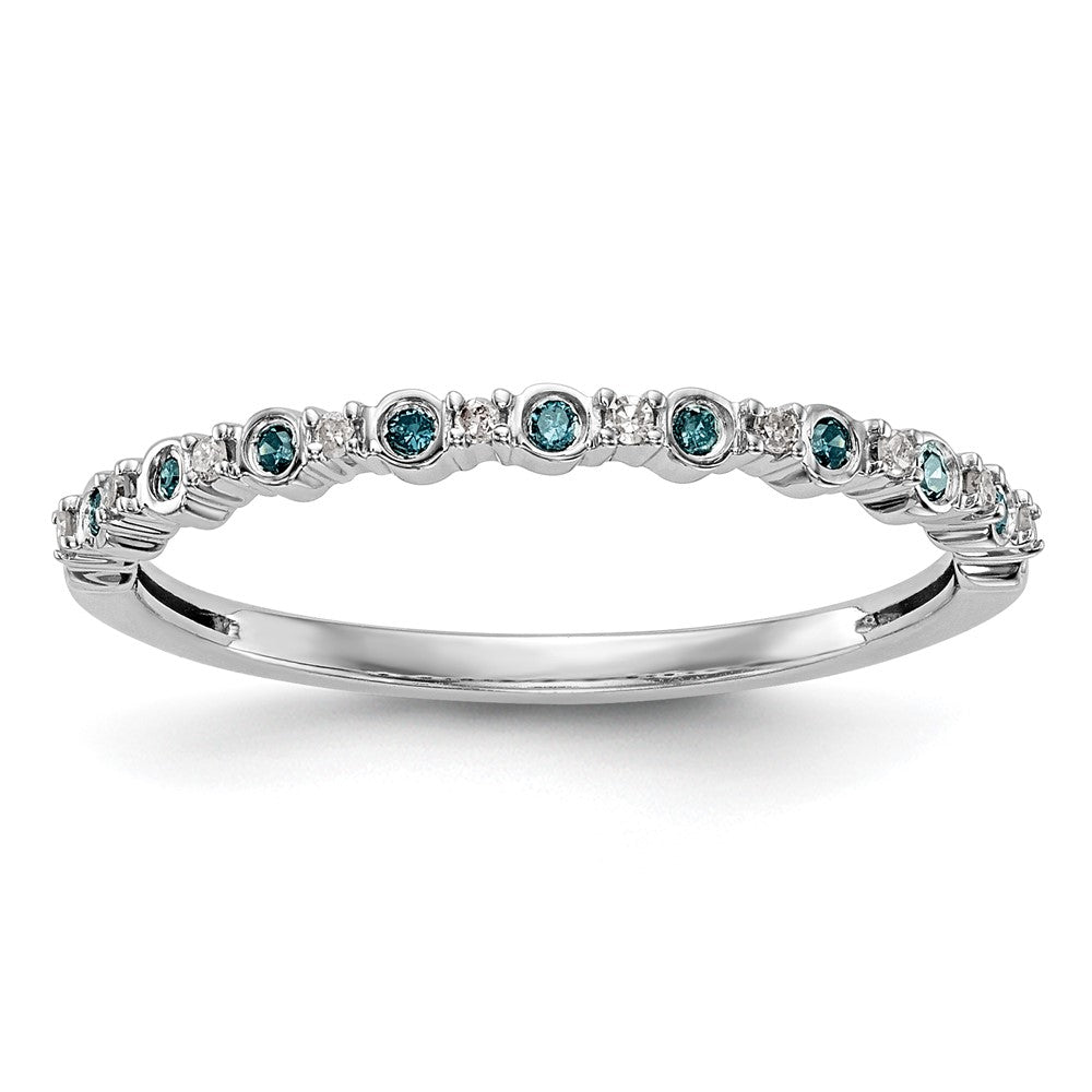 14K Weißgold Ehering mit blauen und weißen natürlichen Diamanten