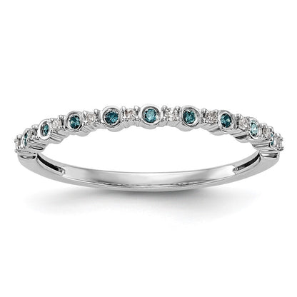 14K Weißgold Ehering mit blauen und weißen natürlichen Diamanten
