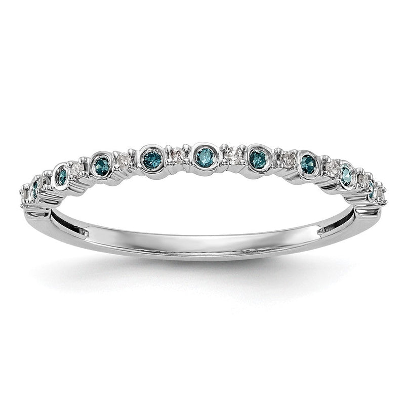 14K Weißgold Ehering mit blauen und weißen natürlichen Diamanten