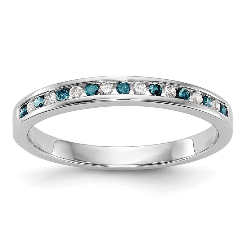 14K Weißgold Ehering mit blauen und weißen natürlichen Diamanten
