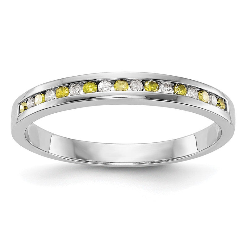 14K Weißgold Ehering mit gelben und weißen Diamanten