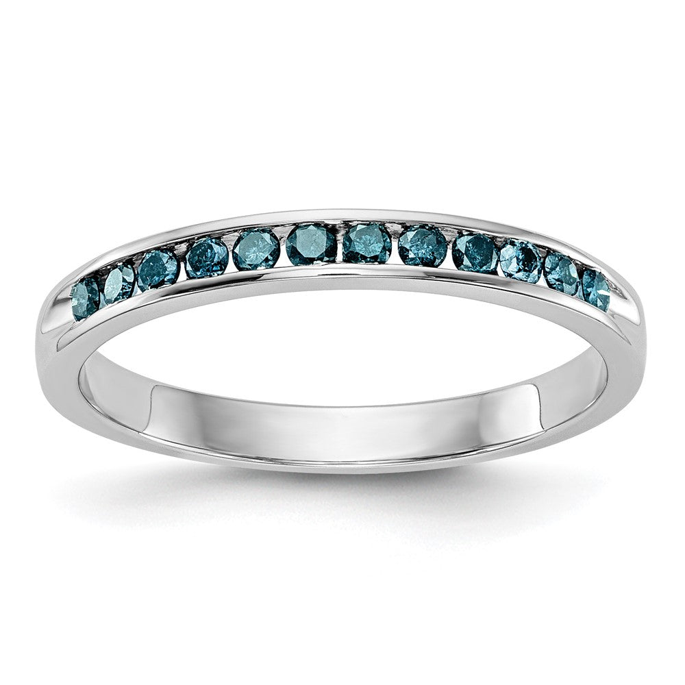 14K Weißgold 1/4 Karat Blau Diamant Komplett Kanalfassung Ring