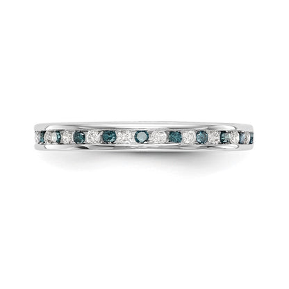 14K Weißgold Ehering mit blauen und weißen natürlichen Diamanten