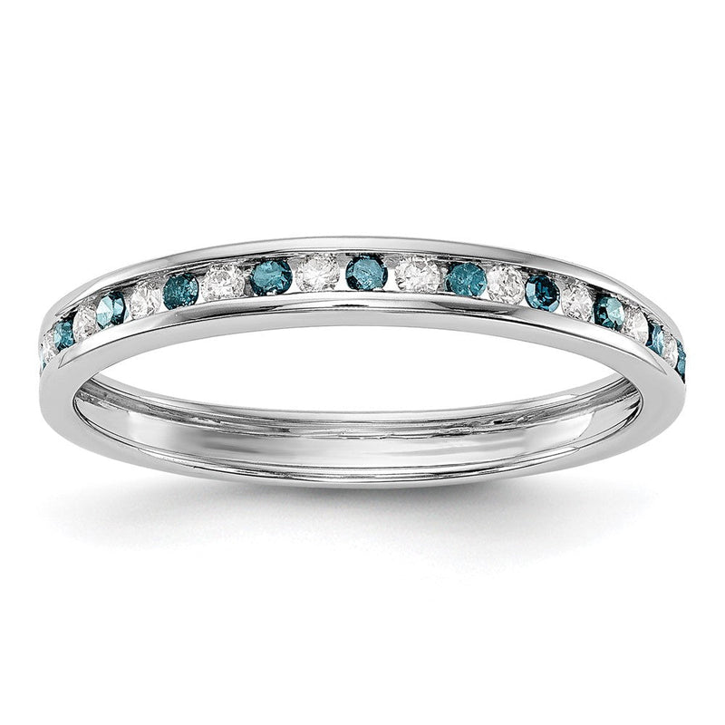 14K Weißgold Ehering mit blauen und weißen natürlichen Diamanten