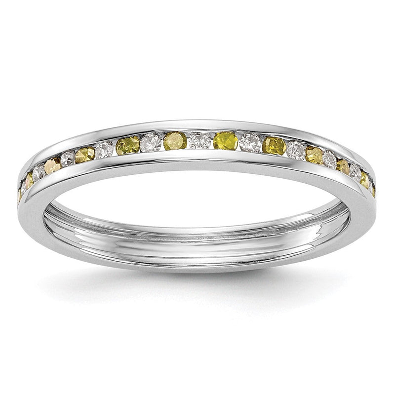14K Weißgold Ehering mit gelben und weißen Diamanten