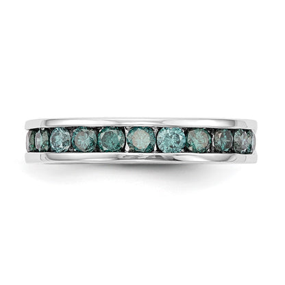 14K Weißgold 3/4 Karat Blau Diamant Komplett Kanalfassung Ring