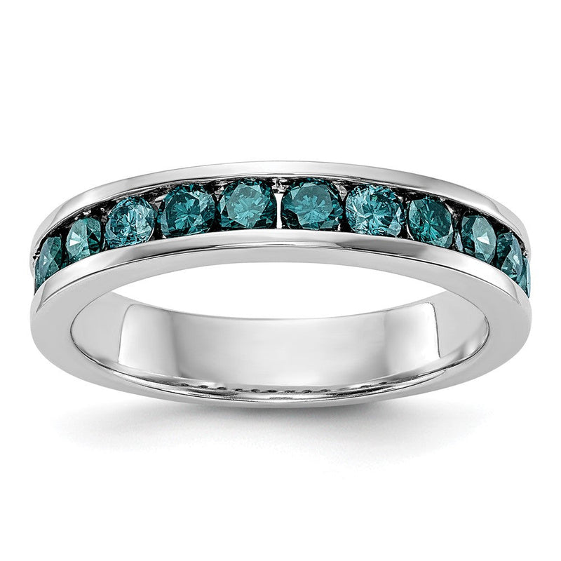 14K Weißgold 3/4 Karat Blau Diamant Komplett Kanalfassung Ring