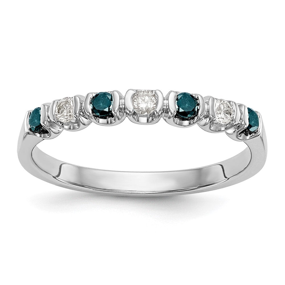 14K Weißgold Ring mit blauen und weißen Diamanten