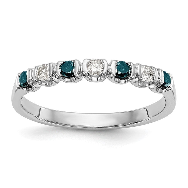 14K Weißgold Ring mit blauen und weißen Diamanten