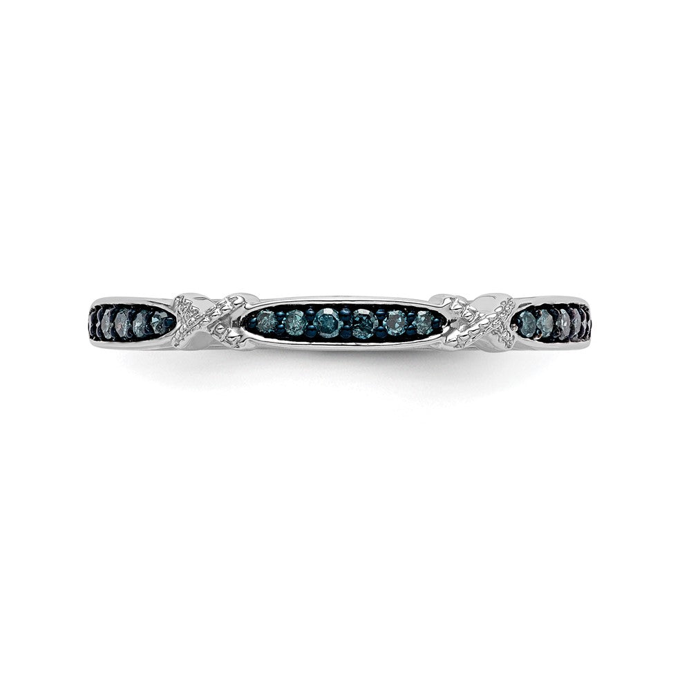 14K Weißgold X Design 1/10 Karat Blau Diamant Komplett Ring