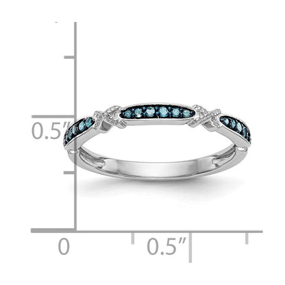14K Weißgold X Design 1/10 Karat Blau Diamant Komplett Ring
