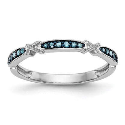 14K Weißgold X Design 1/10 Karat Blau Diamant Komplett Ring
